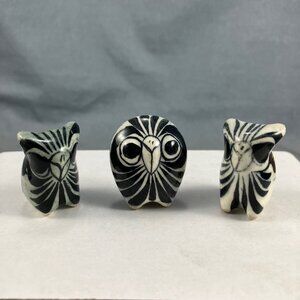 3 Mexico Tonala Pottery Owls Vtg  Mexican Folk Art 70s, one inch tall